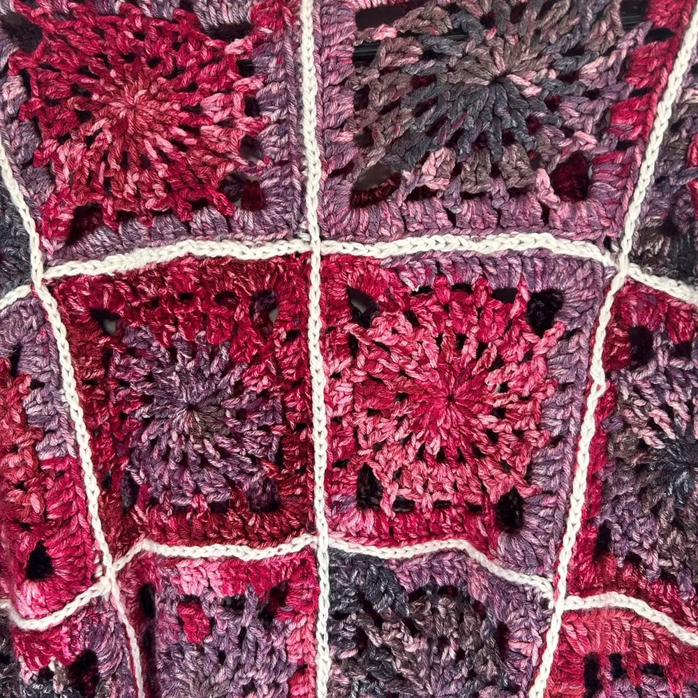 Handcrafted Crochet Sweater Pink Purple OOAK unique woman medium - Picture 2 of 5